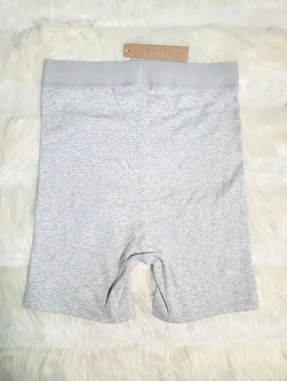 SKIMS Cotton Rib Boxer Short Light Heather Grey Women XS NEW
